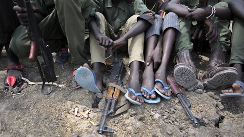 Child soldiers at a UNICEF disarmament event in South Sudan last month