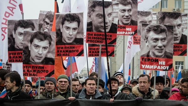 Thousands marched in memory of Boris Nemtsov in central Moscow yesterday