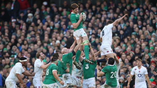 Ireland's Iain Henderson wins a lineout during the game