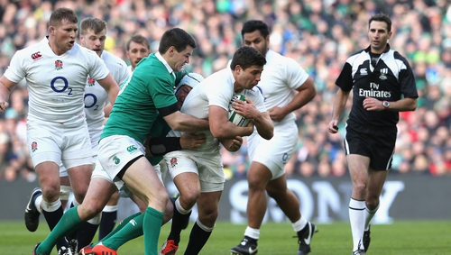 England's Ben Youngs and Ireland's Johnny Sexton form the half-back partnership
