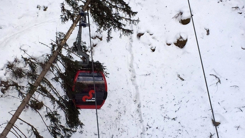 The skiers got stranded in cable car cabins buffeted by 130km/hr winds
