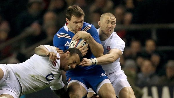 Courtney Lawes and Mike Brown, seen here tackling Vincent Clerc of France in 2013, return for England