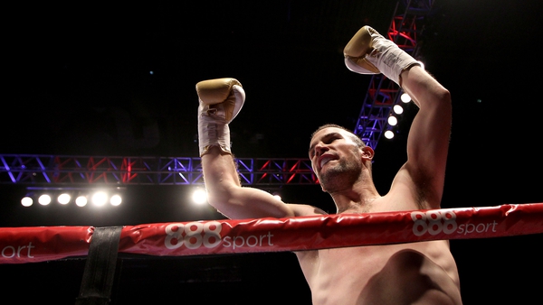 John Joe Nevin celebrates after a first round knockout against Jack Heath, his first fight since his comeback