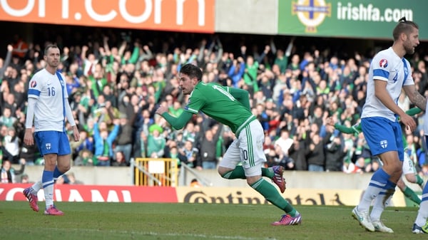 Kyle Lafferty bags the second of his brace for Northern Ireland