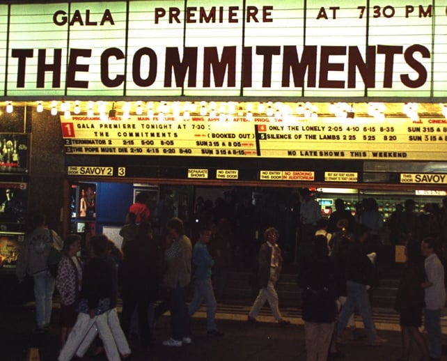 The Savoy Cinema on O'Connell Street, Dublin showing the premiere of the film 'The Commitments' (1991)