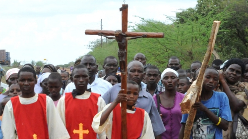 Catholic Church faithfuls take part in a proccession to re-enact the crucifixion of Jesus Christ in Machakos