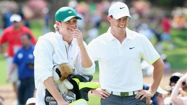 Niall Horan caddied for Rory McIlroy (R) in last year's Par 3