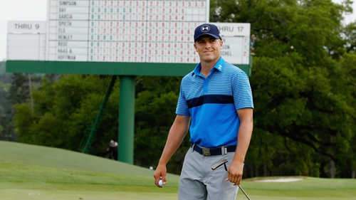 Jordan Spieth looked on track for the first-ever ten-under par round at a major but had to settle for eight under