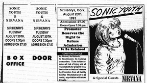 The flyer for Nirvana and Sonic Youth's Sir Henry's show in 1991