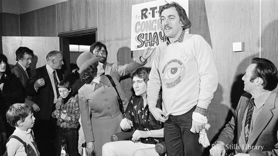 Johnny Logan and Shay Healy at Press Conference (1980)