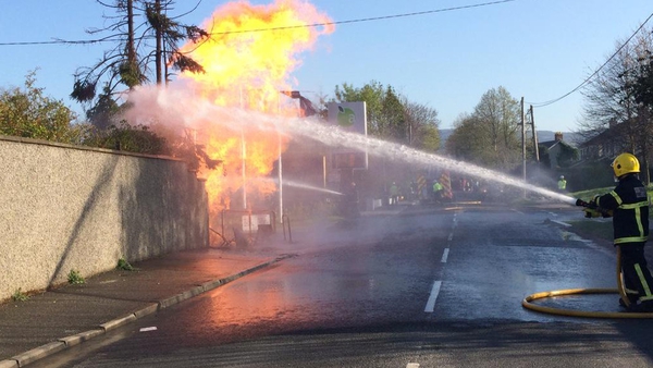 Fire crews cool down the area around the gas mains fire (Pic: @DubFireBrigade)