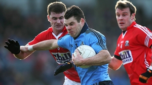 Dublin attacker Kevin McManamon with Fintan Goold and James Loughrey of Cork in their Division 1 clash back in February