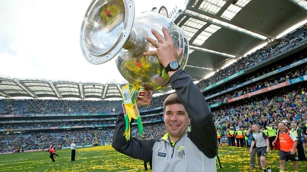 Eamonn Fitzmaurice with Sam Maguire after Kerry's All-Ireland victory over Donegal