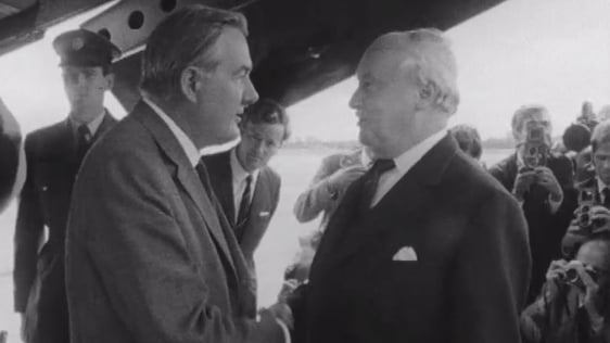 James Callaghan, the British Home Secretary, is greeted by Major Chichester-Clark upon his arrival in Northern Ireland on 29 August, 1969.