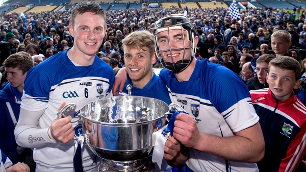 Waterford's Austin Gleeson, Martin O'Neill and Pauric Mahony celebrate with the trophy
