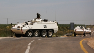 UN troops are seen near the Israel-Syrian border in Quneitra