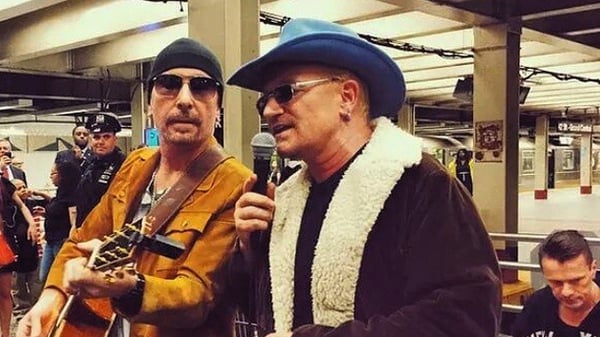 U2 perform on the subway in New York Photo from the U2 Italian Fans Instagram account