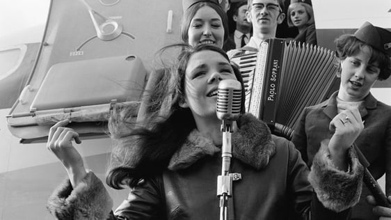 Dana pictured at Dublin Airport following win at Eurovision (1970)