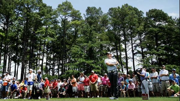 Rory McIlroy tees off on the second hole of a stellar round at Quail Hollow