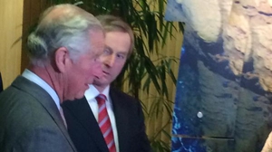 Prince Charles is welcomed by the Taoiseach at the Marine Institute, Galway
