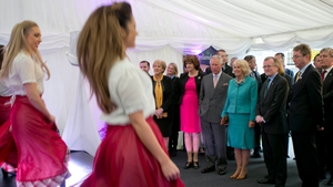 Prince Charles and his wife enjoy an Irish dancing performance at NUI Galway