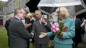 The Duchess of Cornwall and Prince Charles shake hands with Niall Gibbons of Tourism Ireland and NUI Galway's President Dr Jim Browne