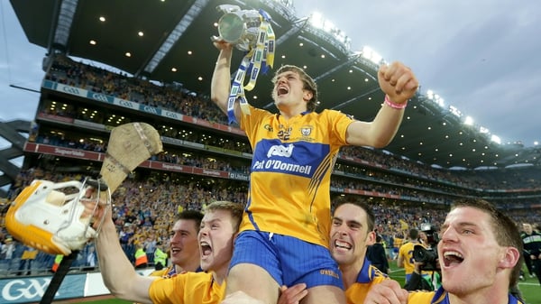 Shane O'Donnell celebrates with his Clare team-mates after winning the All-Ireland title in 2013