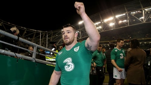 Cian Healy celebrates Ireland's Six Nations win earlier this year