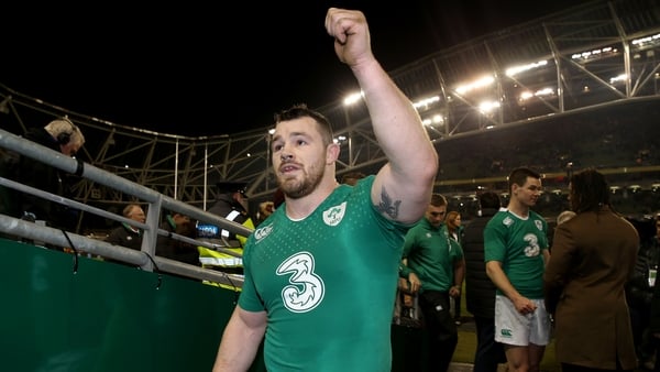 Cian Healy celebrates Ireland's Six Nations win earlier this year