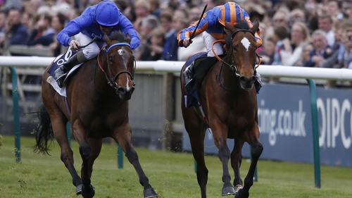 Legatissimo (blue and orange silks) repelled the challenge of Lucida to win the 1000 Guineas in the second fastest time ever recorded for the race