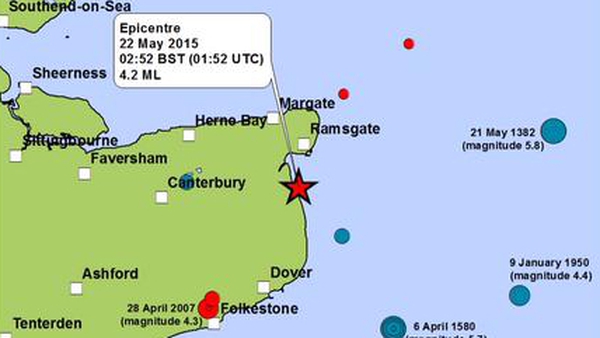 The BGS said that the earthquake's epicentre was approximately 7km south of Ramsgate