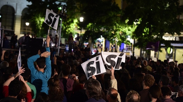 Supporters of Spain's anti-austerity parties took to the streets of Madrid last night