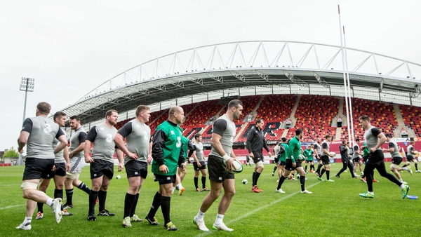 The Ireland squad train at Thomond Park ahead of their clash with the Baa-Baas