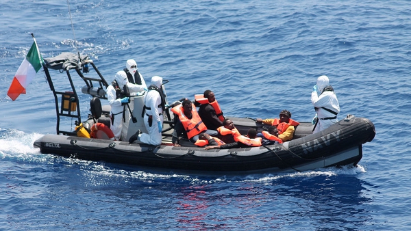 Men, women and children were on five makeshift boats trying to cross the Mediterranean (All images courtesy of the Defence Forces)