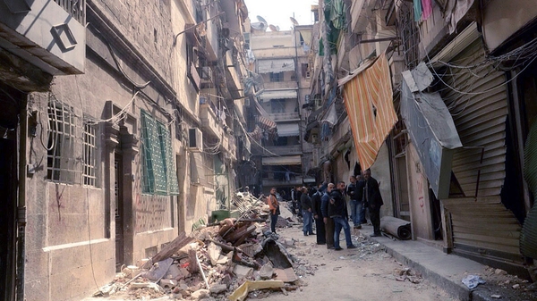 Streets in the al-Sulaimaniyah neighborhoods of Aleppo following rocket attacks in April on this year