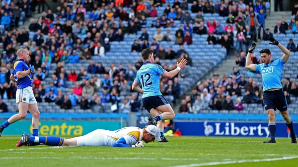 Diarmuid Connolly celebrates scoring the opening goal for Dublin at Croker