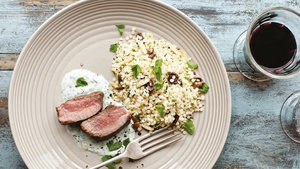 Neven Maguire's Seared Lamb Loin with Black Olive Couscous and Yoghurt Sauce