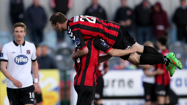 Bohs' Dean Kelly and Dave Mulcahy celebrate after the game