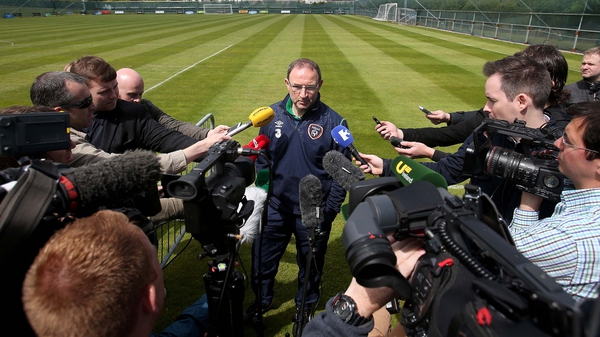 Martin O'Neill faces the media at the Irish training ground in Malahide
