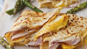 Neven Maguire's Ham, Cheese and Egg Crêpes with Griddled Asparagus