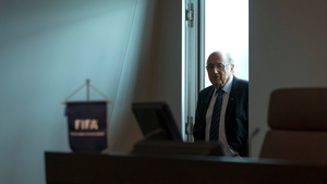 Sepp Blatter arrives at a FIFA press conference last month