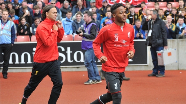 Raheem Sterling (right) runs out against Stoke on the final day of the season, potentially his last Premiership match for Liverpool