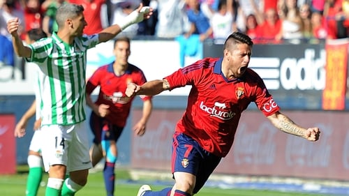 Carlos Acuna of Osasuna celebrates a goal against Real Betis - one of the matches under question