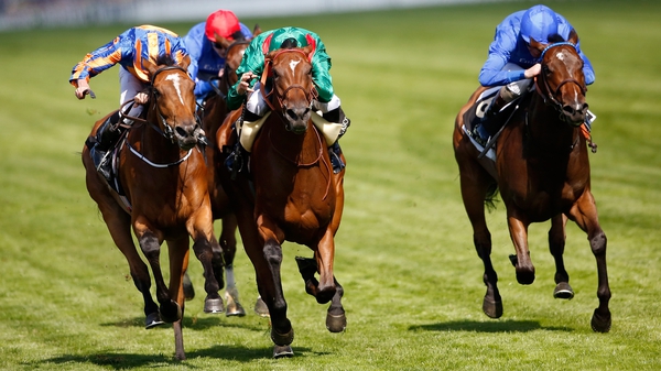 Ervedya (green silks) edged out Found to win the Coronation Stakes at Royal Ascot