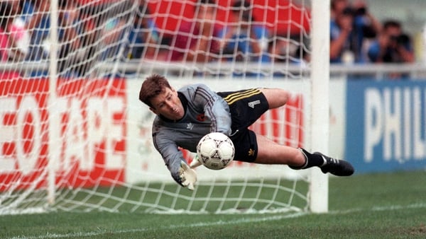 Packie Bonner saves Daniel Timofte's penalty in the shoot-out