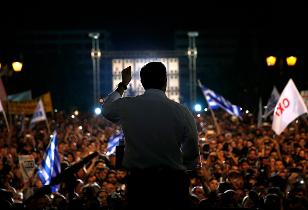 Alexis Tsipras addresses supporters of a 'NO' vote in upcoming referendum at Syntagma Square in Athens