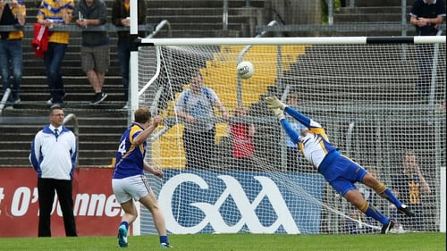Brian Kavanagh scores the first goal of the game at Cusack Park