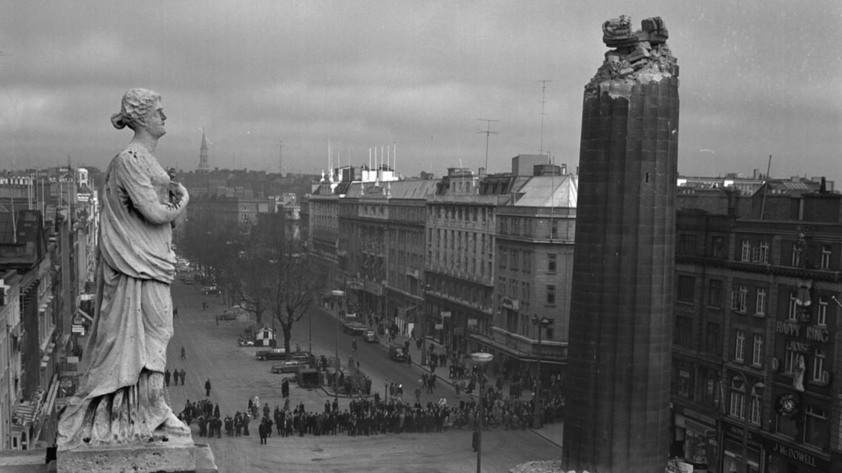 Remains of Nelson Pillar from Roof of the GPO on Dublin's O'Connell Street (1966)