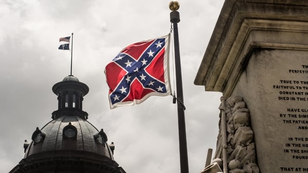 The Confederate battle flag at the South Carolina state house grounds before the bill to remove it was passed