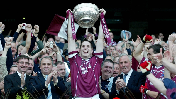 Westmeath captain David O'Shaughnessy lifts the Delaney Cup in 2004